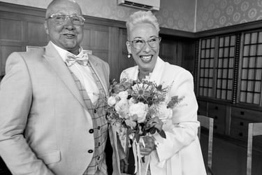 Happy bride and groom after wedding ceremony.