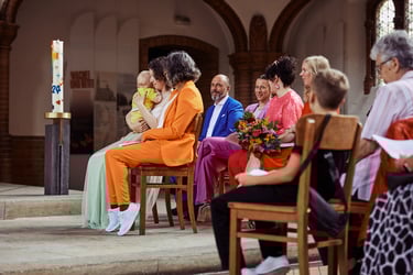 Lesbian couple in a church during a wedding ceremony.