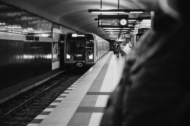 Berlin underground train arriving at the station.