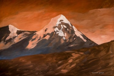 paysage de montagne enneigée. Huile sur toile de Vincent Ganaye (2025)