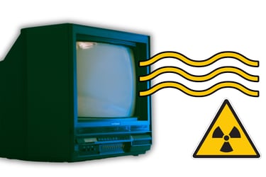 Old television - digital illustration showing radiation waves and radiation icon.