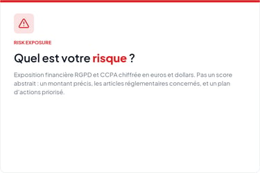 Infographie risque en français sur les amendes RGPD et CCPA en euros et dollars.