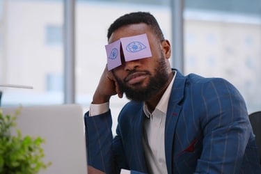 a man in a suit and tie with fake eyes