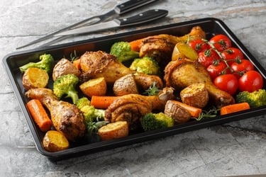 a tray of vegetables and vegetables on a table