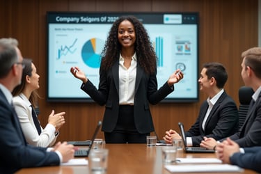 a woman in a suit and tie is standing in front of a group of people