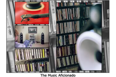 Listening to music, a collection of CD's and vinyl, hifi system and speakers