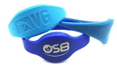 Bracelets bleus RFID en silicone avec logo imprimé et logo gravé pour serrures d'hôtel