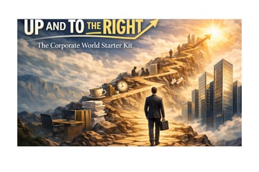 Professional growth metaphor illustrated by upward path and city skyline