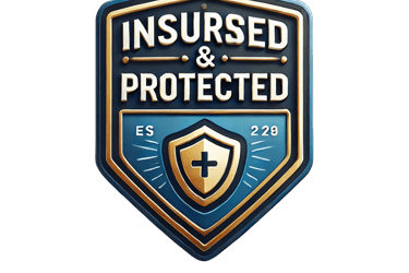 a badge with the words insured and a shield shield