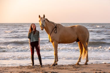 couple cavalier cheval en liberte la plage