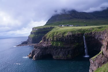 Múlafossur Waterfall in Gásadalur, Faroe Islands