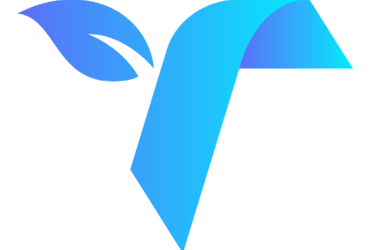 Logo abstrait en feuille bleue avec un motif moderne.
