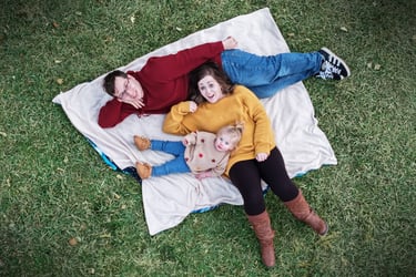 Family portrait from a drone perspective.