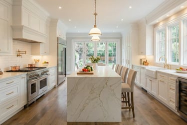 Chef's kitchen with eat in island.