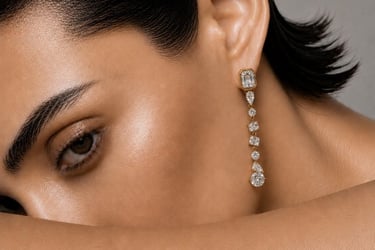 BONHEUR JEWELRY elegant gold drop earrings featuring a variety of shimmering diamond cuts.