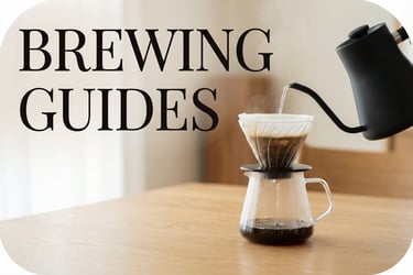 Black gooseneck kettle pouring water into glass V60 pour-over dripper on wooden surface - step-by-st