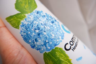 Hand painted tumbler with blue hydrangea for NYC corporate event by Handwritten by Belle.