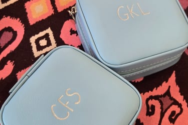 Silver hot foiling on jewelry cases by Handwritten by Belle.