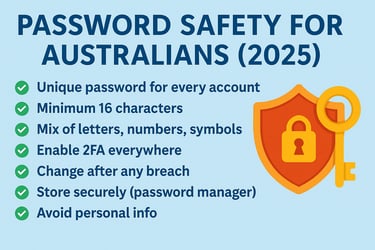 Infographic highlighting 7 common password mistakes Australians make in 2025.