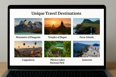 Laptop screen showing blog layout about travel destinations — illustrating building a niche blog for ad revenue and affiliate