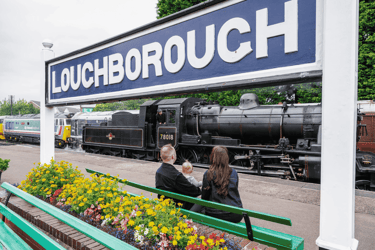Great Central Railway steam train at Loughborough Central Station – heritage line 2025