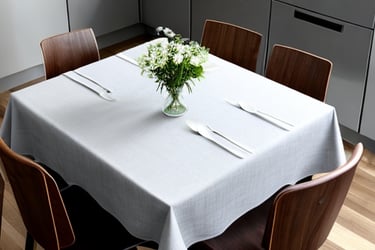 Šviesiai pilka staltiesė ant stalo