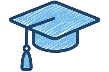 Hand-drawn graduation cap icon representing training and mentoring services in people support