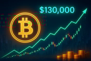 Gráfico de Bitcoin alcanzando los 130.000 dólares en 2025 con análisis técnico y tendencia alcista
