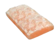 A piece of 100% natural pink Himalayan salt stone with a rugged, raw texture and a translucent peach