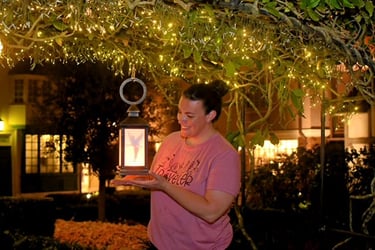 Sarah Rengulbai with a Disney lantern