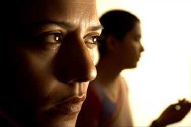 a woman with a cell phone in front of a man