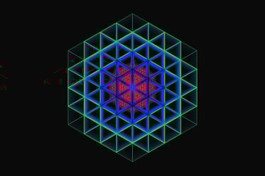 a colorful geometrical design with a red and green background