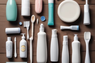 a blue toothbrush, toothpaste, toothpaste, and other items