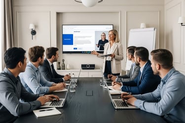 Signora che tiene un corso in una aula