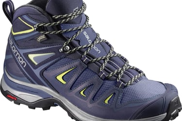 purple womens hiking boot with yellow accents