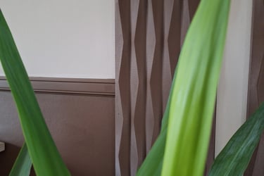 Transformation d'un living avec des moulures et des panneaux décoratifs bruns sur un mur beige