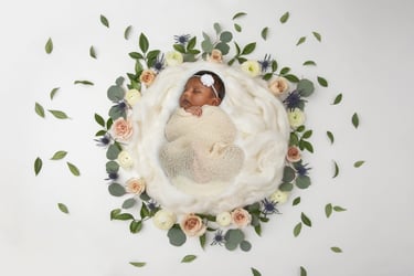 "Adorable sleeping newborn wrapped in a soft blanket, capturing the innocence and purity of early da