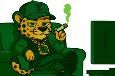 Fresh CBD sentado en sofá fumando frente al televisor