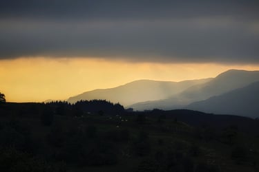 Misty Mountains and Hillscape in Lake District Near Ambleside