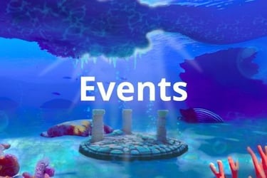 A circle with henge-like structures, underwater. Lit from above.
