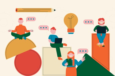 Illustration symbolisant une pédagogie active favorisant la participation, les échanges.