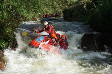 Peserta melintasi jeram rungkun sungai palayangan