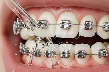 Limpieza de un aparato ortodóntico con un irrigador Dental Aquolab hygiene-precision.com