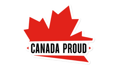 Image of a maple leaf that says Canada proud