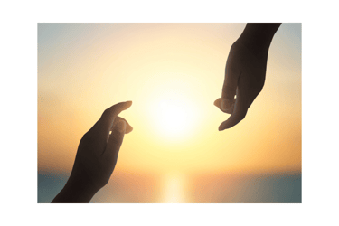 hands reaching for each other at golden hour