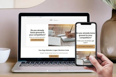 Mockup scenery with website on laptop screen and cell phone