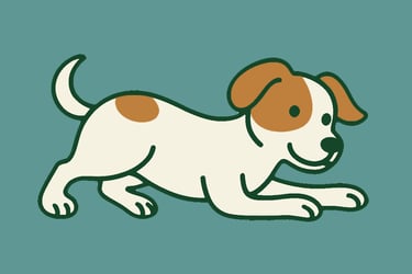 Ilustración de un perro juguetón, imagen de Oh La Woof