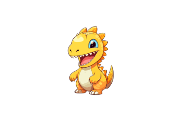 Illustrazione di un piccolo dinosauro arancione sorridente in stile cartone animato, pensato per contenuti dedicati ai bambin
