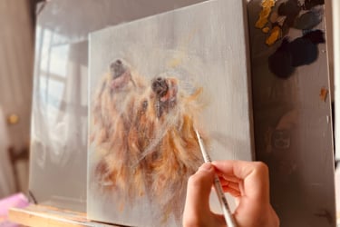 Adding some final details to the painting after the retouch varnish has dried