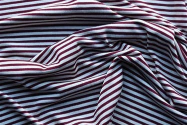 Burgundy & Ivory Mini Stripe Rayon Spandex Jersey Fabric Swatch